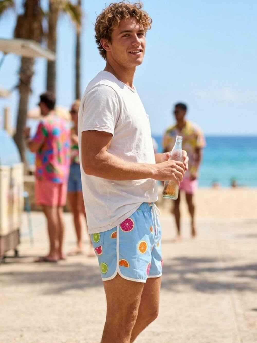 H&M Citrus Print Unisex Light Blue Swim Trunks